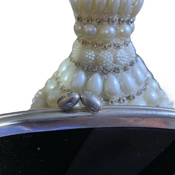 Early 1900s Black Velvet Evening bag clutch bow small chain strap. - Picture 3 of 8